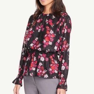 Ann Taylor Factory Peplum Floral Long Sleeve Blouse - Size S
